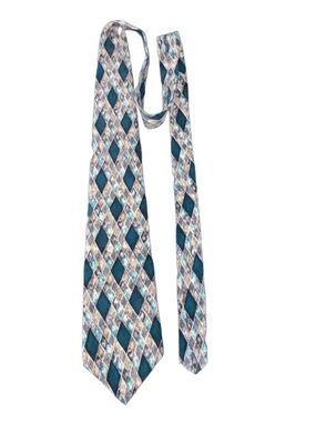 ZYLOS George Machado Teal, Black, White Diamond Patterned Italian Silk Tie
